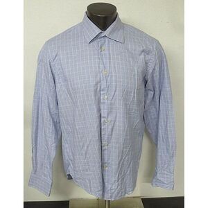 EGARA‎ SLIM FIT Cotton L/S Button Front Spread Blue Dress Shirt XL 17-17 1/2